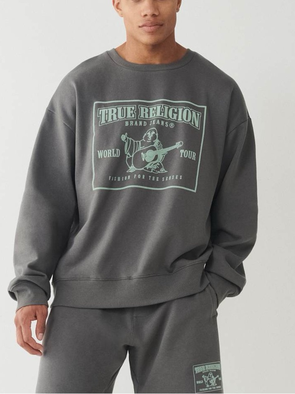 True Religion Buddha Relaxed Sweatshirt Gray Graphic Pullover Size Large